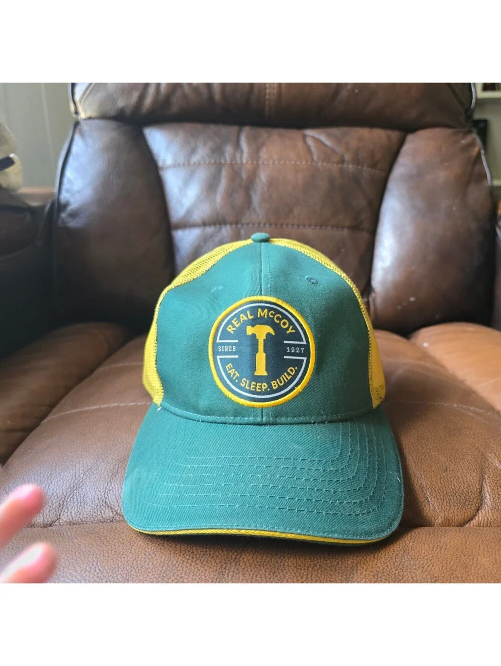 McCoy's Building Supply Snapback Trucker Hat Green Yellow Real McCoy Hammer
